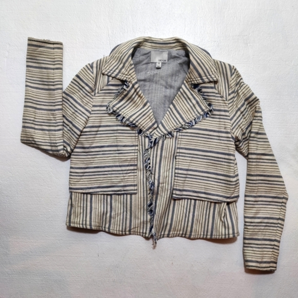 Anthropologie Greylin Striped Moto Blazer Jacket Women's XS Off White Blue